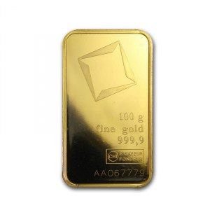 Lingote Valcambi Suisse de Oro 100 g detalle