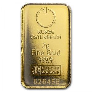 Lingote Munze Osterreich de Oro 2 g detalle