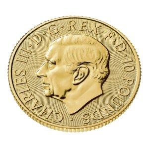 Moneda de Oro Britannia 1/10 oz 2025 BU Perfil Anverso